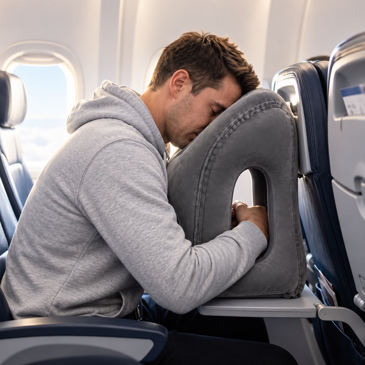 Travel pillow used by male passenger